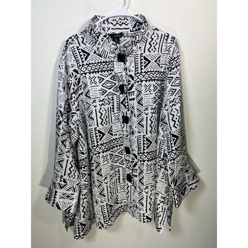 ali miles 3X Geometric Shimmer Blouse Artsy Statement Art To Wear Wired Collar